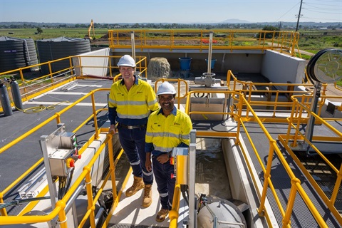 Singleton Council Water + Sewer team members Clayton Miechel and Dinesh Nutalapati at the Sewer Treatment Plant..jpg